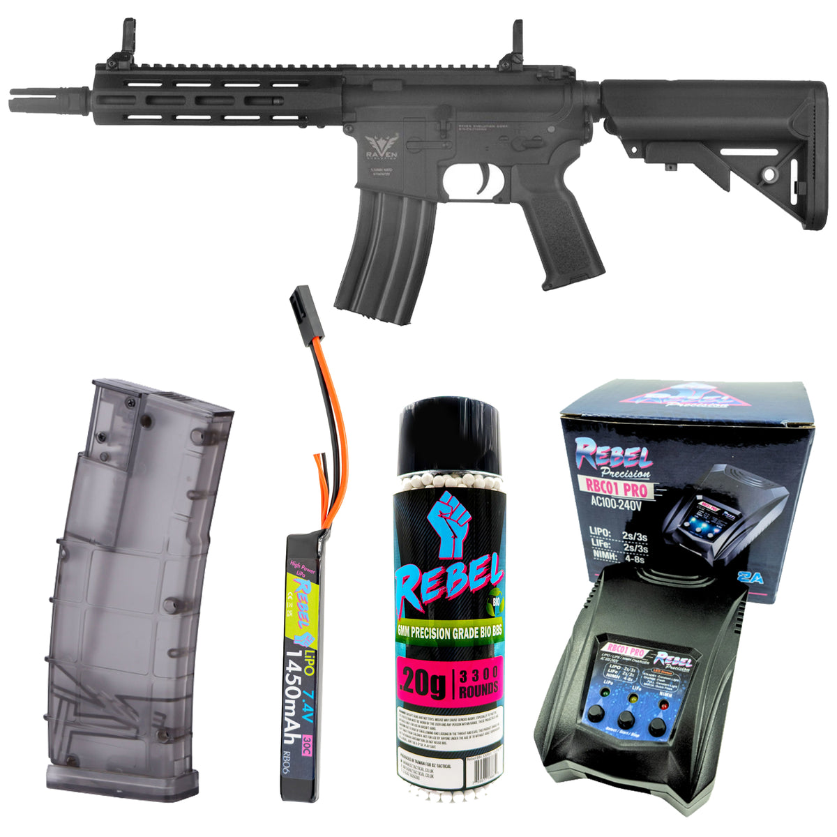 RAVEN EVOLUTION NEO KISMET CQB AEG BLACK COMBO PACK