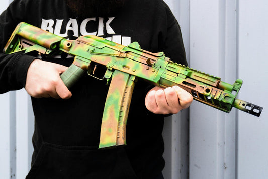 BZ x GearTech Custom-Painted Raven Evolution ORE AKS74U-TAC AEG + 3x 200 Round Mid Cap Magazines